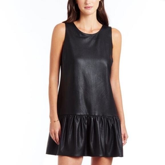 AMANDA UPRICHARD Faux Leather Sleeveless Drop Waist Black Mini Dress Size S - Picture 1 of 13